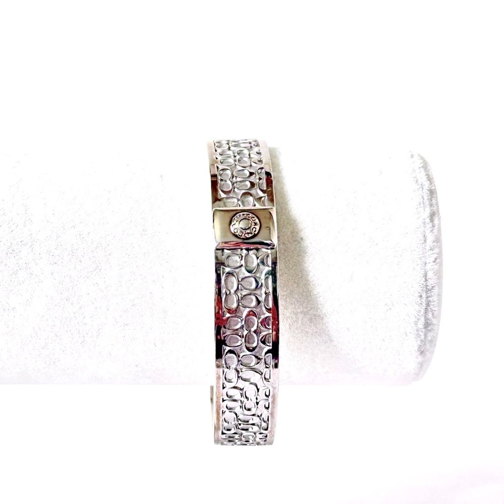 COACH Silver Signature Engraved Logo Bangle NWOT - Picture 7 of 12